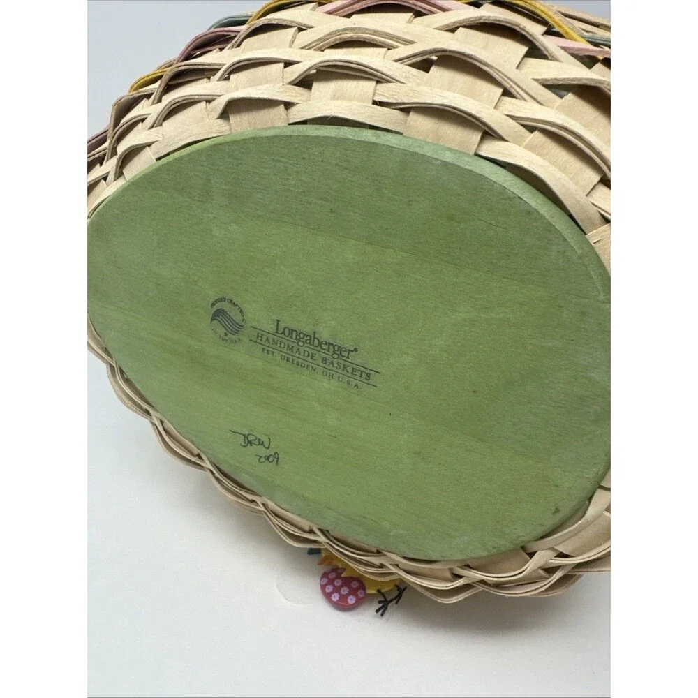 Longaberger 2009 Large Easter Egg Shape Whitewash Basket Liner & Protector Tie